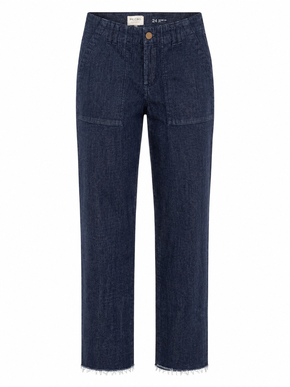 Pilcro Anthropologie Dark Indigo Straight Leg Jeans Size 24 Raw Hem Denim